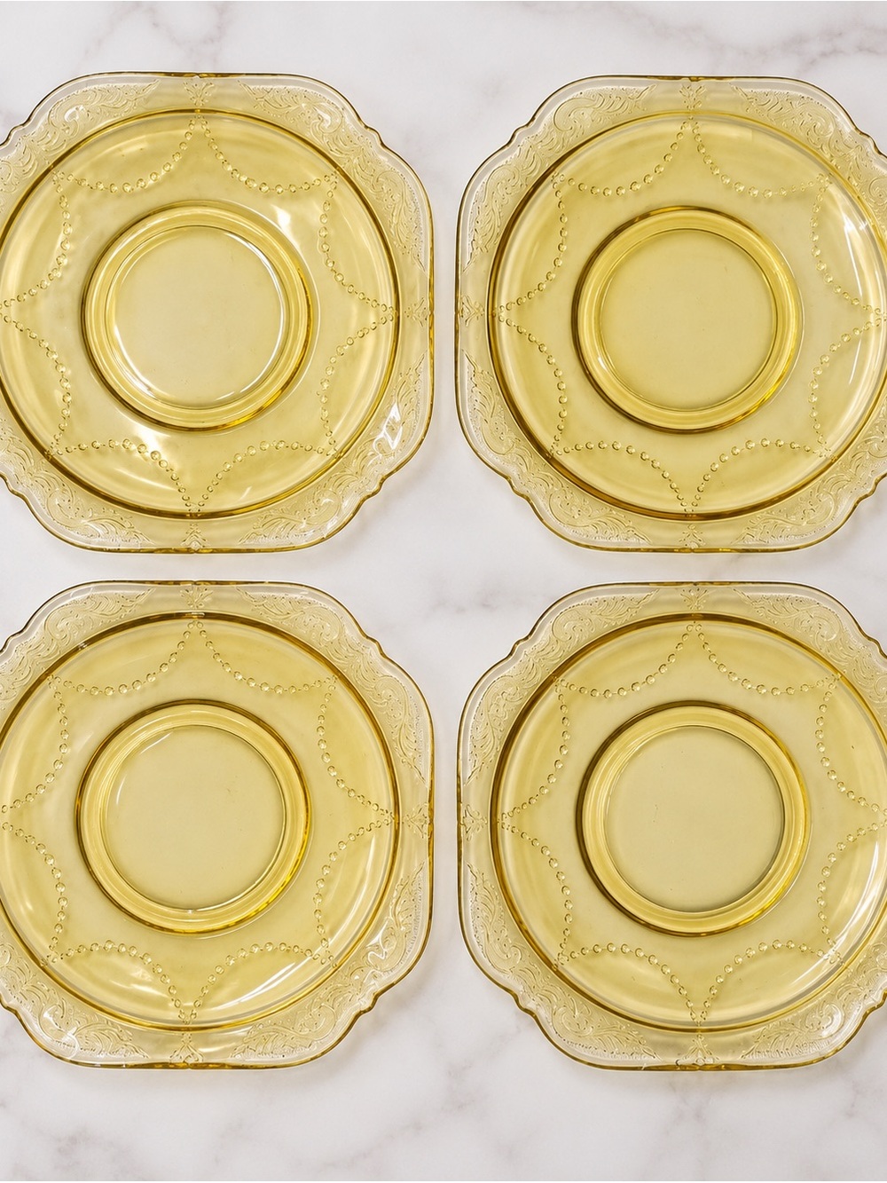 Vintage Amber Depression Glass Square Dessert Plates Set of 4